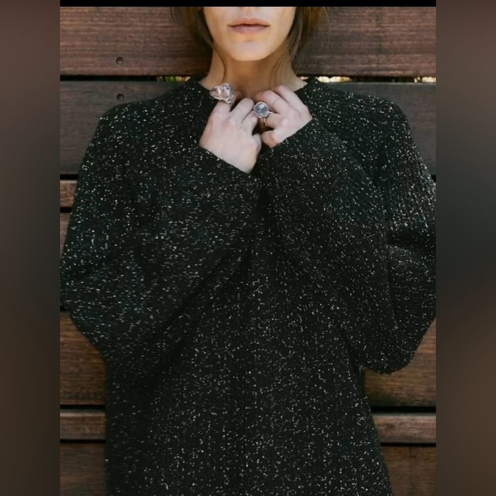 Zara Black + Silver Metallic Threads Knit Sweater | L | NWT | Oversized - Picture 2 of 9